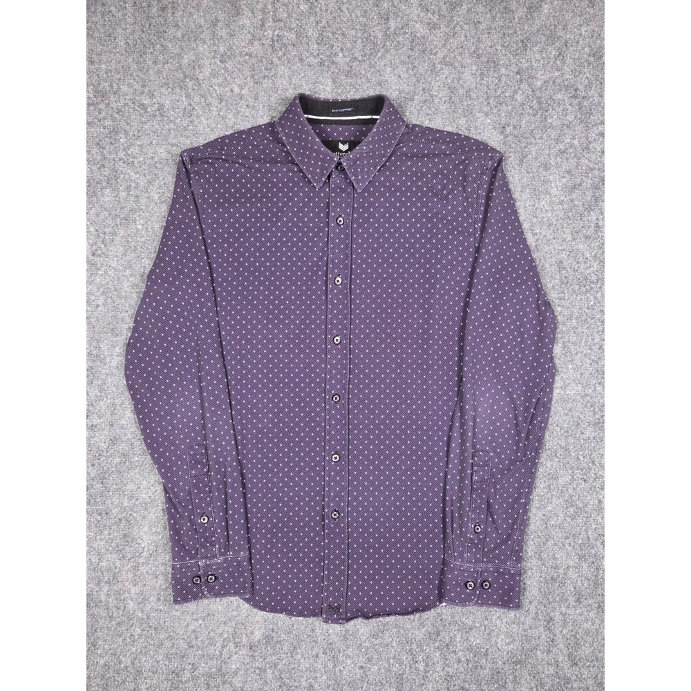 Buttercloth Button Down Shirt Mens Medium Blue Geometric Icy Cotton Slim Fit